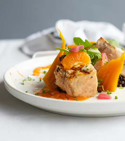 A plated dish, close up